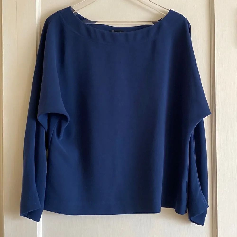 St John Blue Long Sleeve Pullover Blouse Size S
